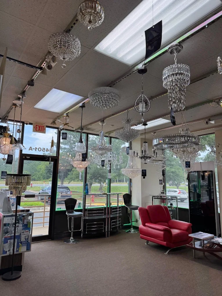 front door entrance of chandelier light mall store
